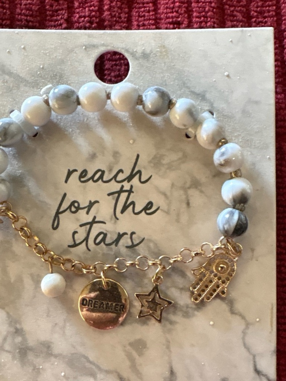 Dreamers Gold Charm Bracelet with White Marble Beads